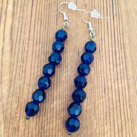 *Midnight Blue Beaded Dangle Earrings,  Handmade Ladies Earrings - Picture 1 of 2